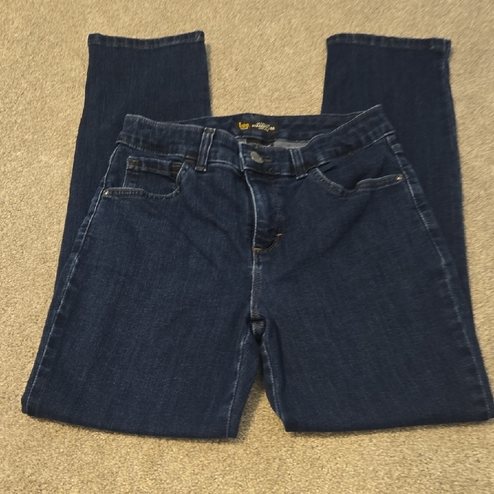 Lee Petite Relaxed Fit Straight Leg High Rise Dark Blue Jeans Womens Size 6P